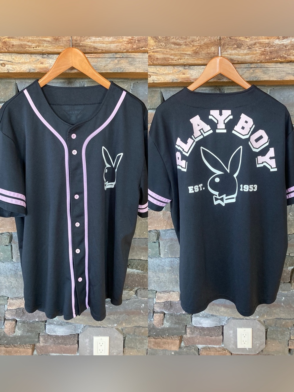 Playboy 53 Baseball Jersey Black Pink Streetwear Athleisure size XL